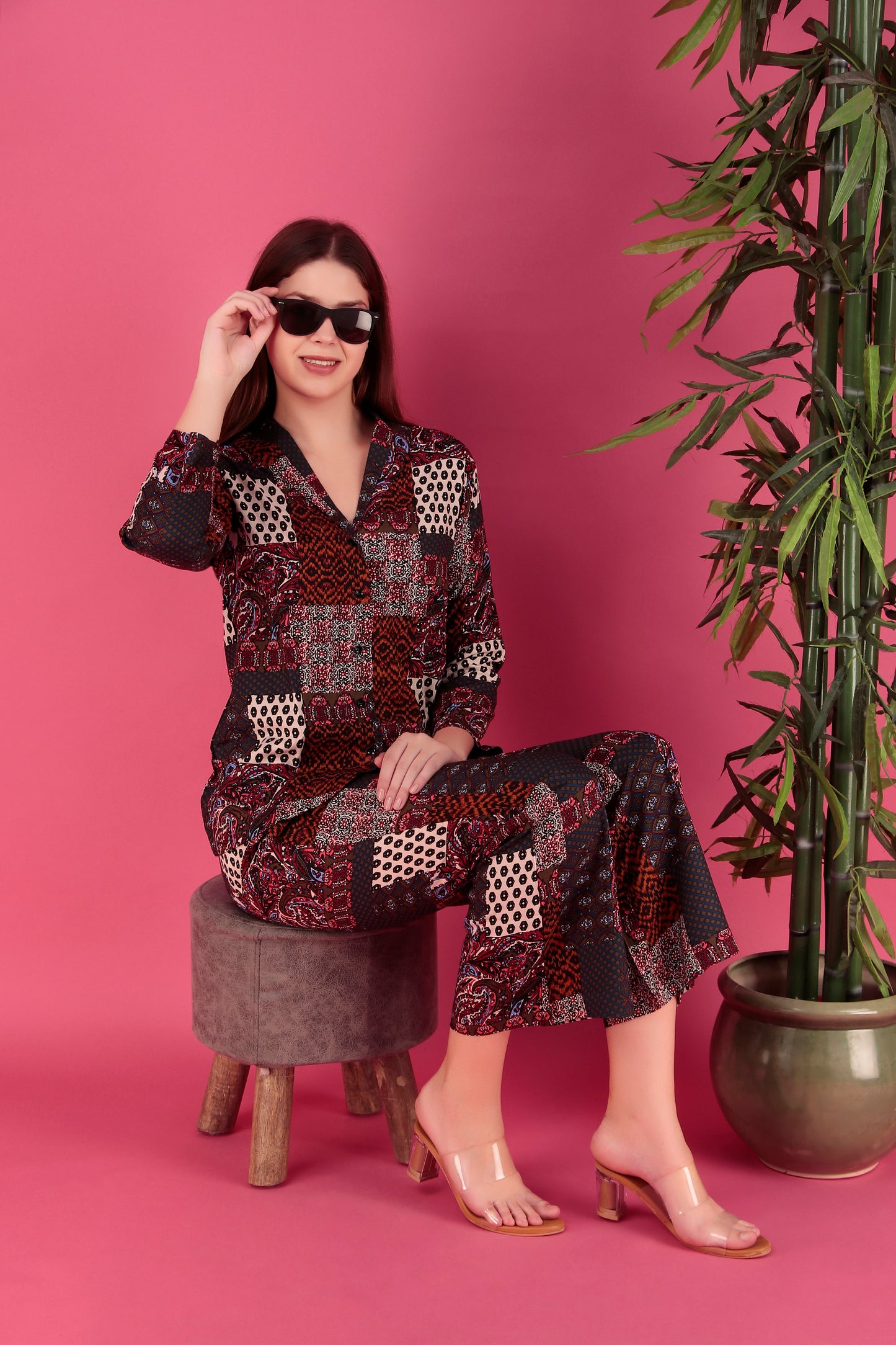 Multi color Abstract Printed Viscose Rayon Co-ord Set