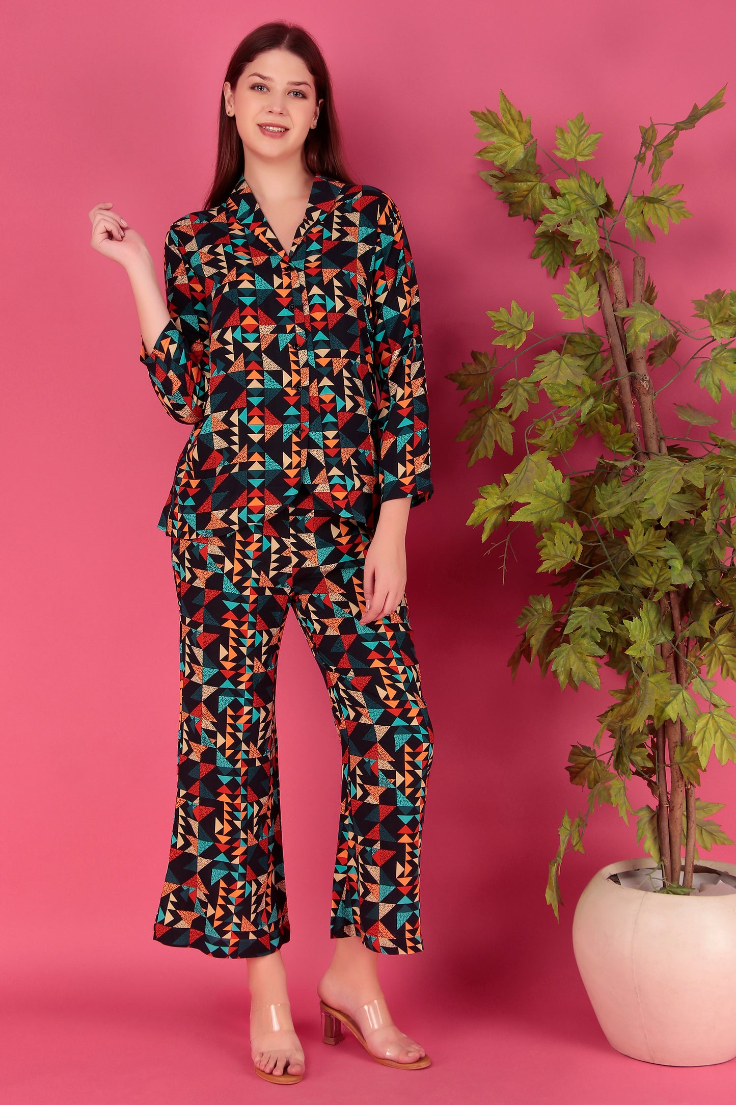 Multi color Abstract Printed Viscose Rayon Co-ord Set
