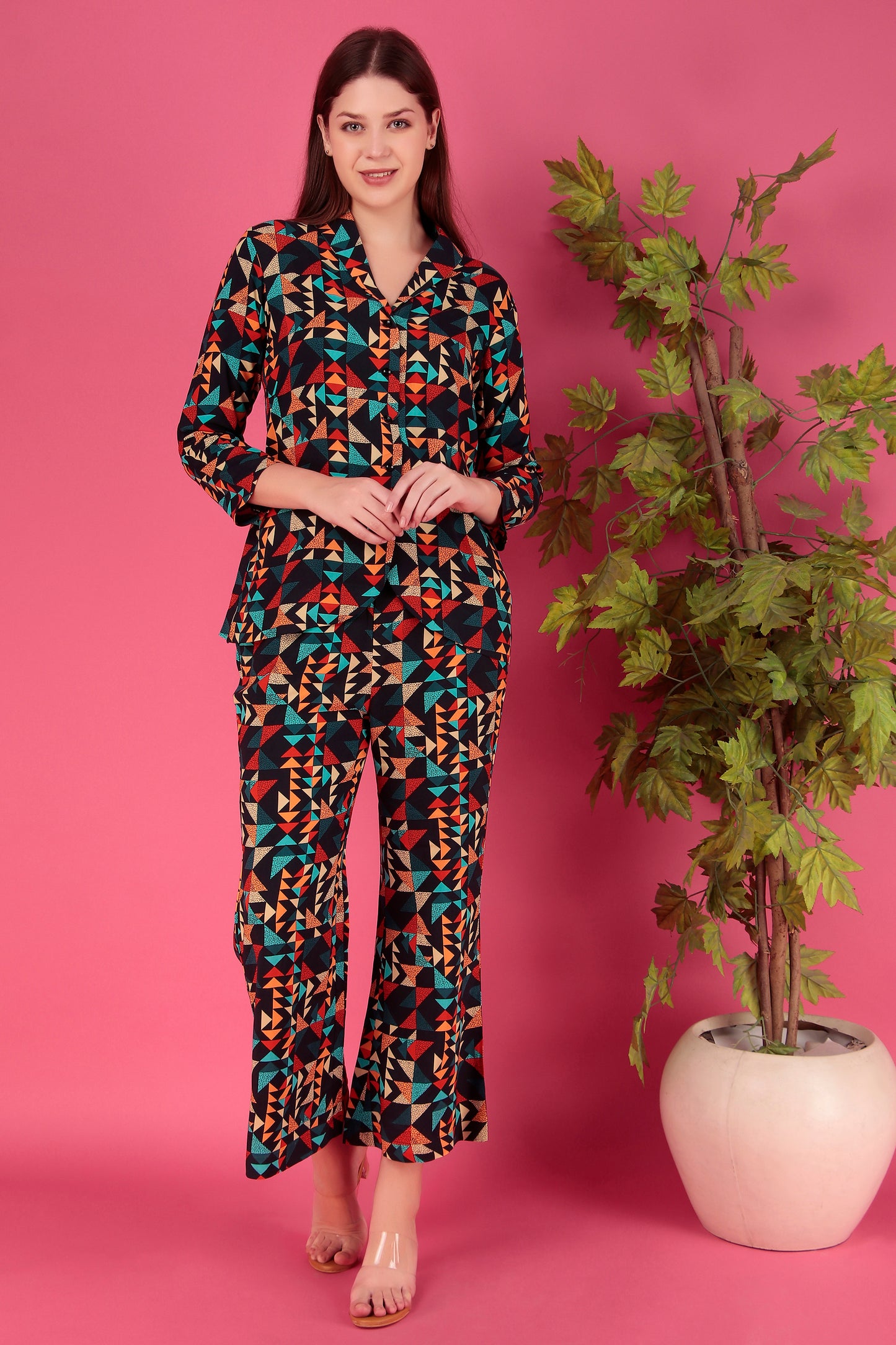 Multi color Abstract Printed Viscose Rayon Co-ord Set