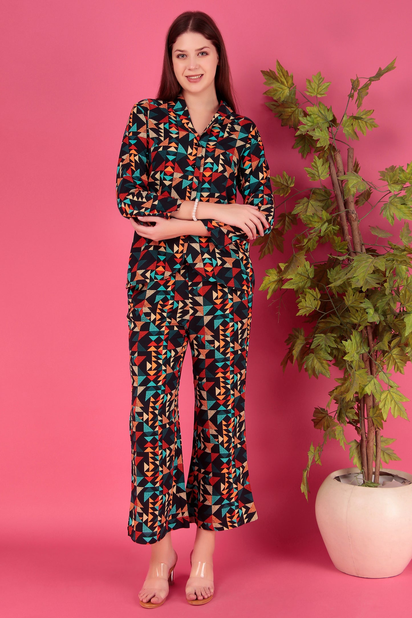 Multi color Abstract Printed Viscose Rayon Co-ord Set