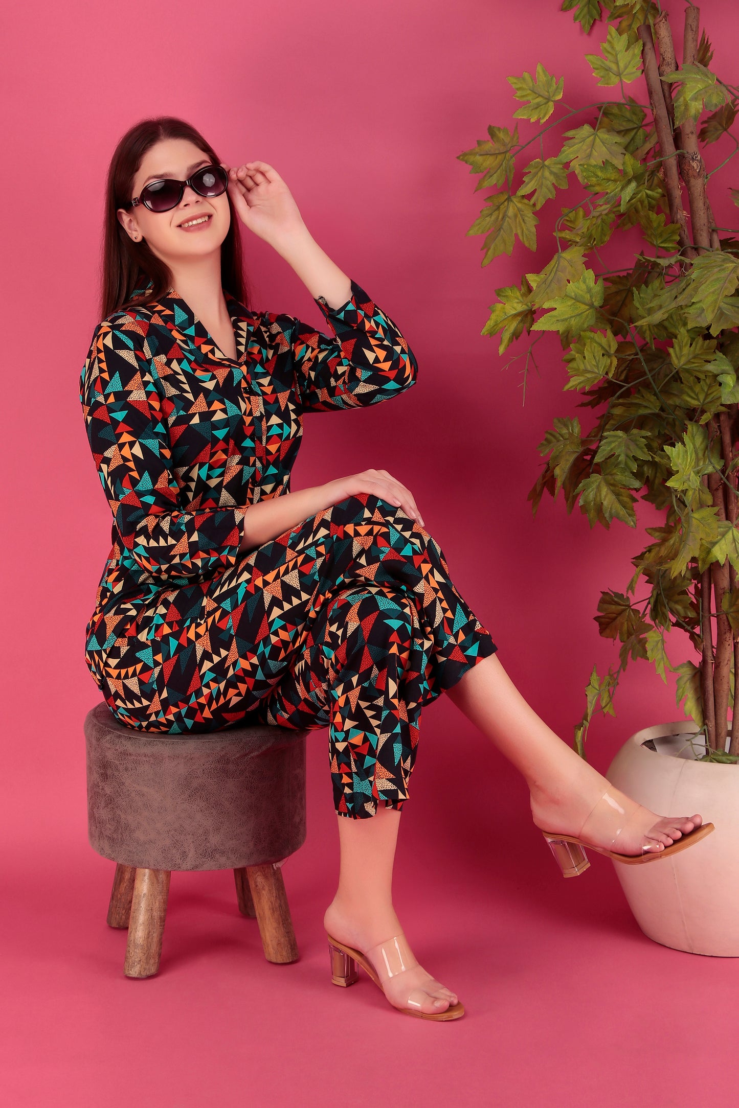 Multi color Abstract Printed Viscose Rayon Co-ord Set