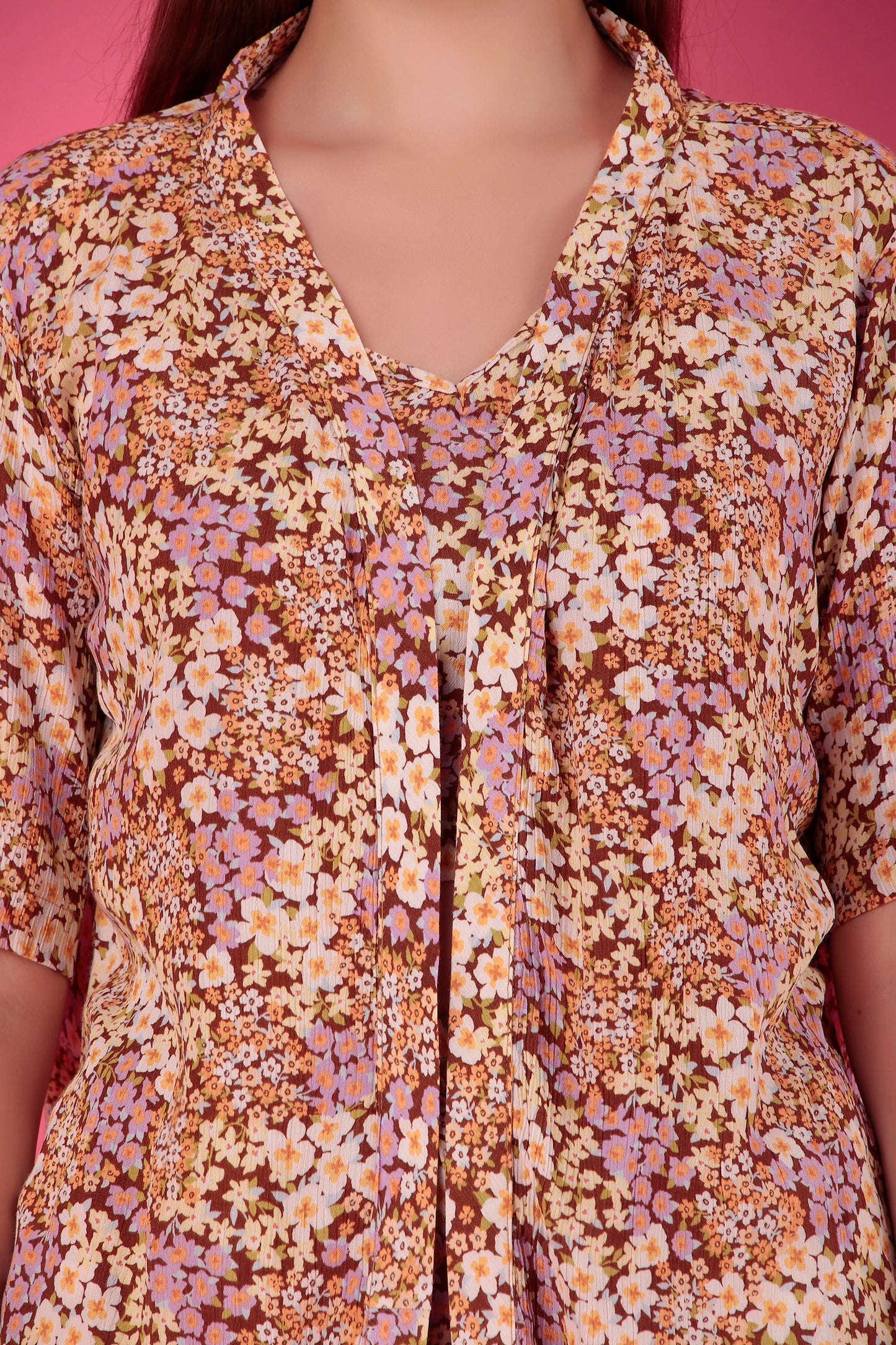 3 Piece Floral Printed Top With Shorts And Shrug