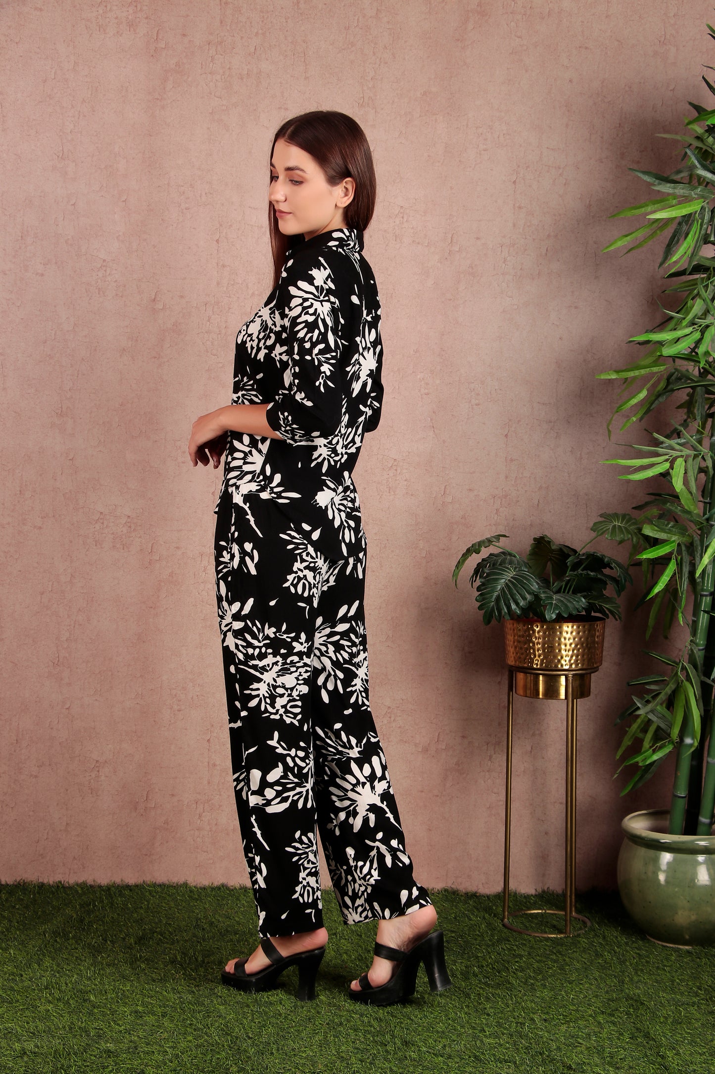 Black Floral Printed Premium Rayon Co-Ord Set