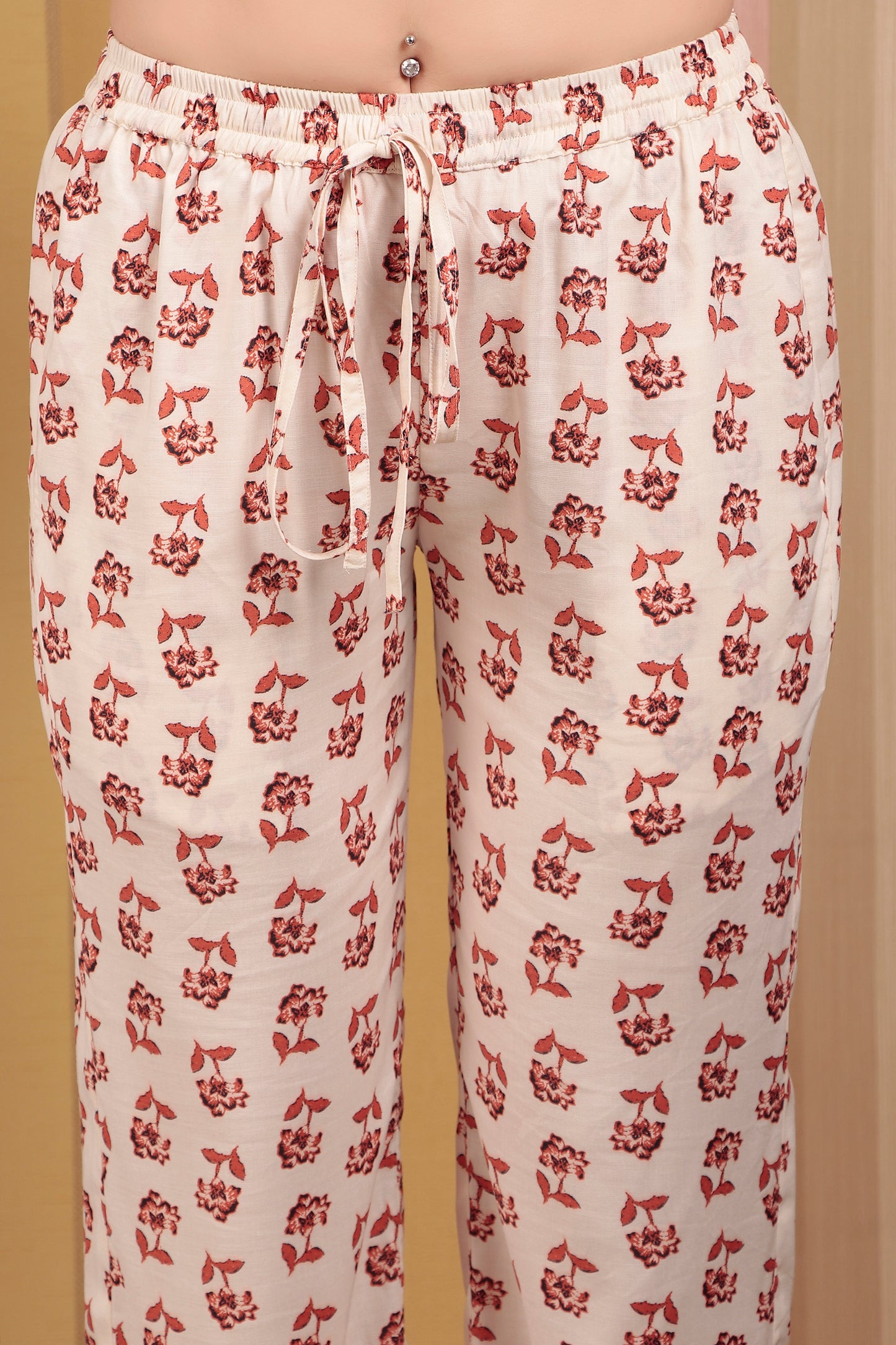 Peach Colour Flower Print Pant