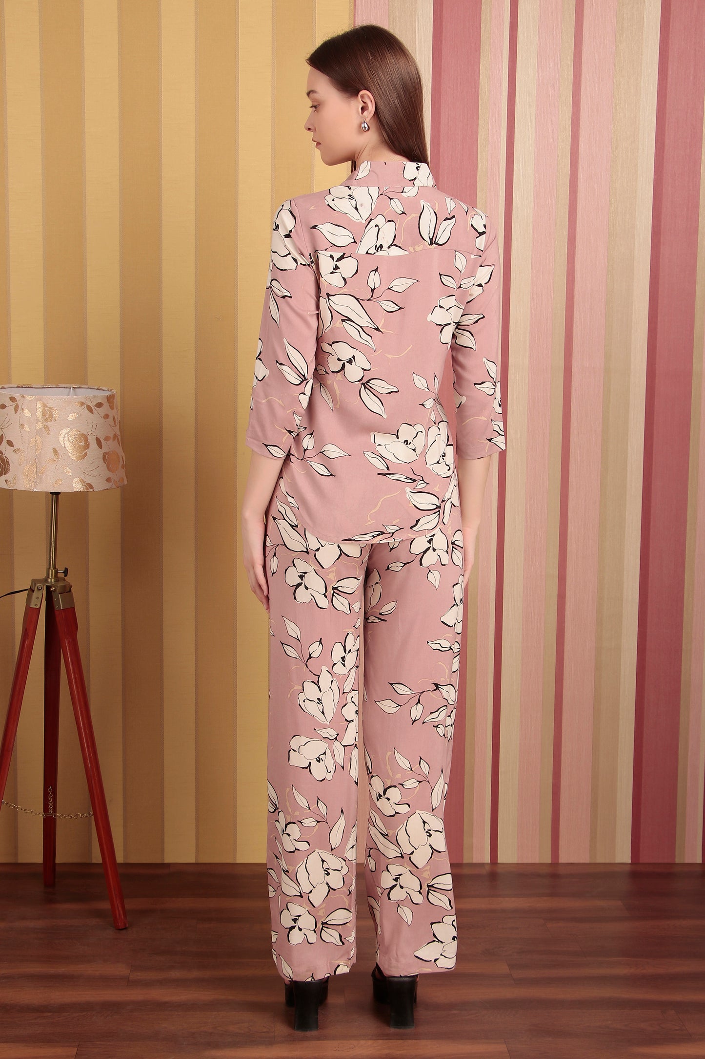 Floral Peach Printed Premium Rayon Co-Ord Set
