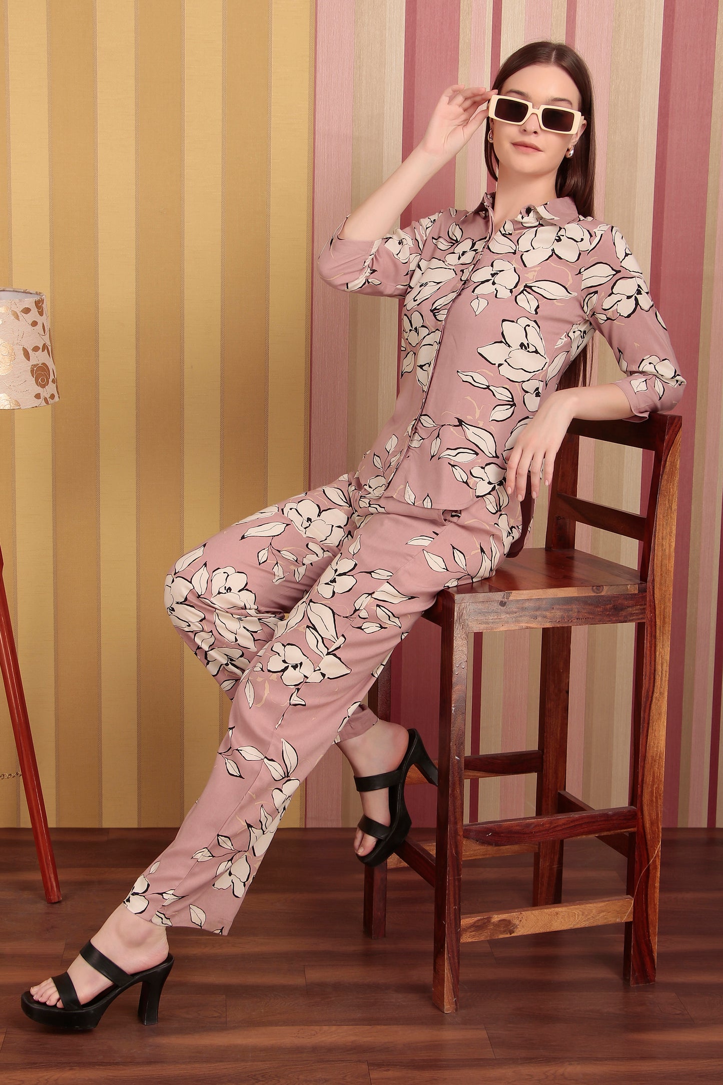 Floral Peach Printed Premium Rayon Co-Ord Set