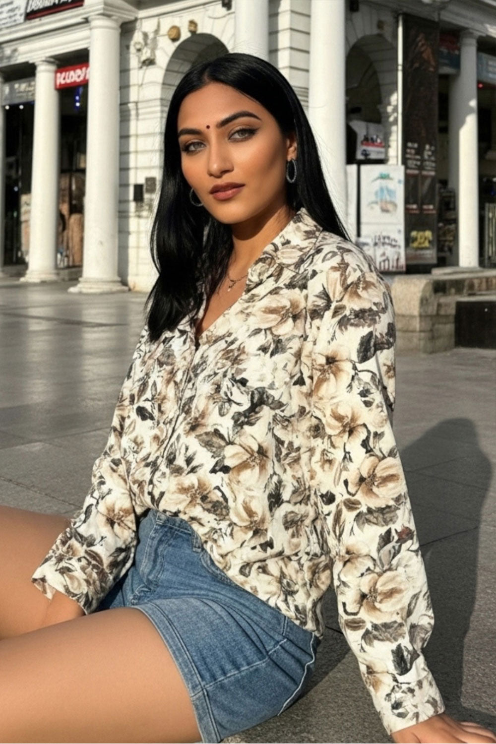 White Charm Floral Print Shirt