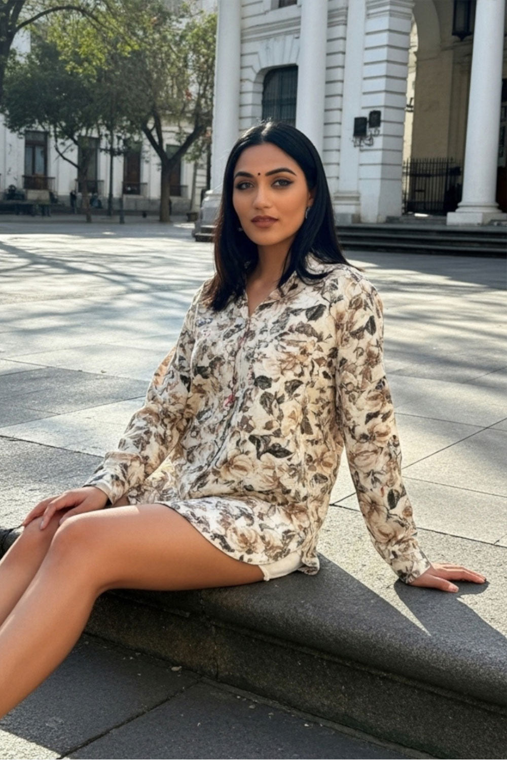 White Charm Floral Print Shirt