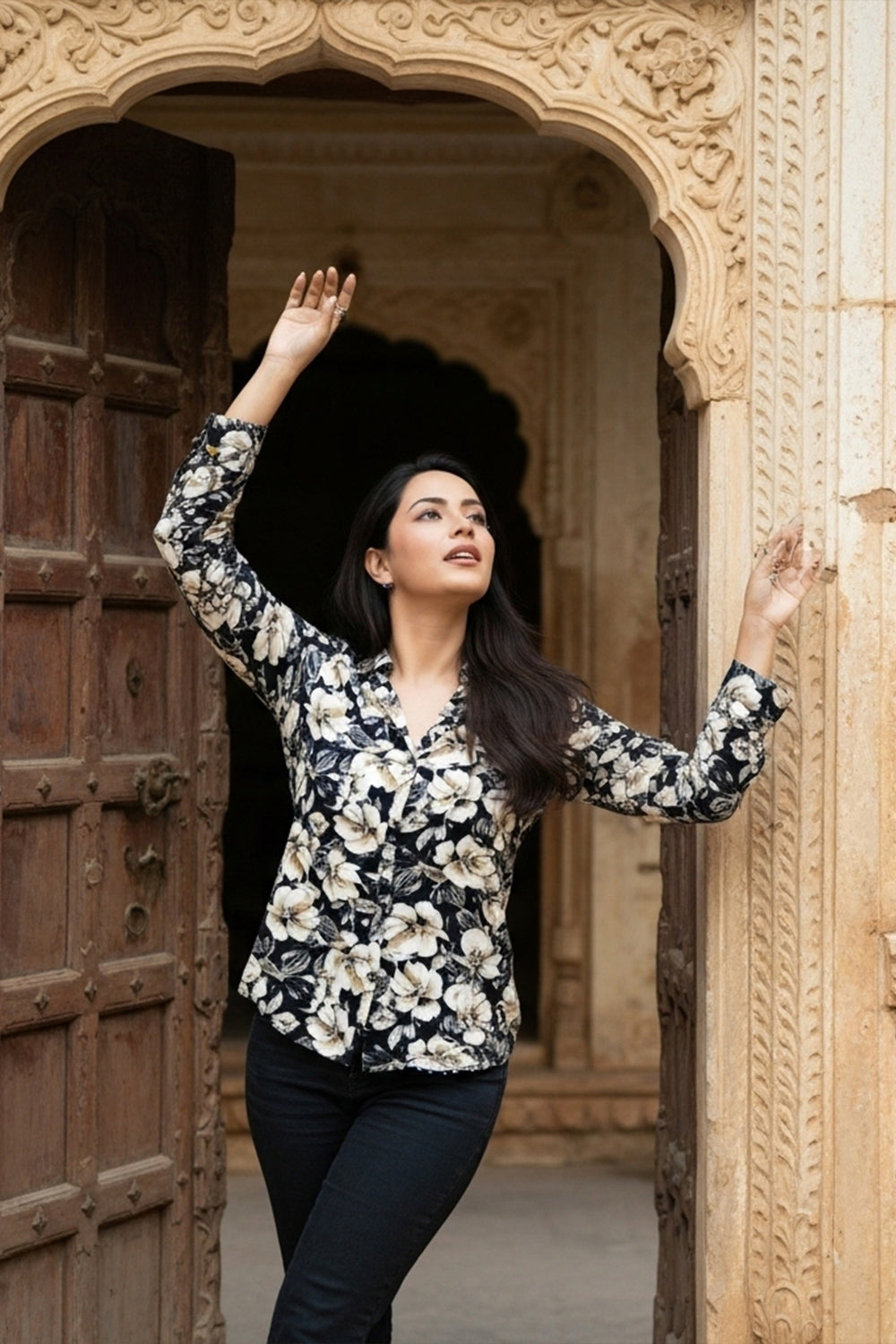 Black Charm Floral Print Shirt