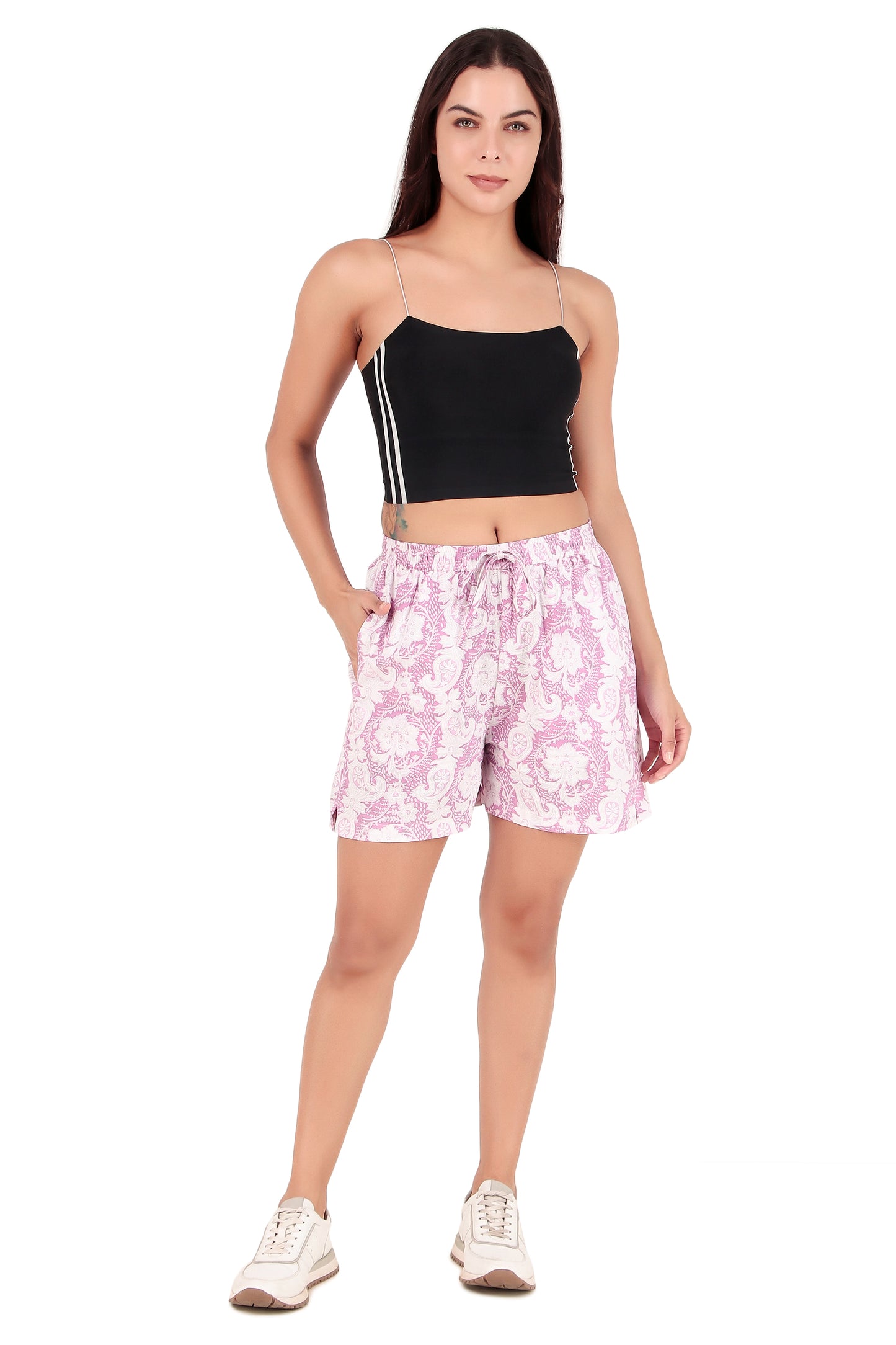 Pink & White Flower Print Shorts