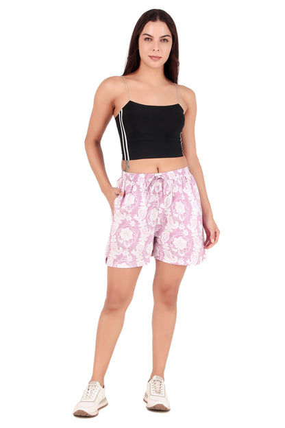 Pink & White Flower Print Shorts