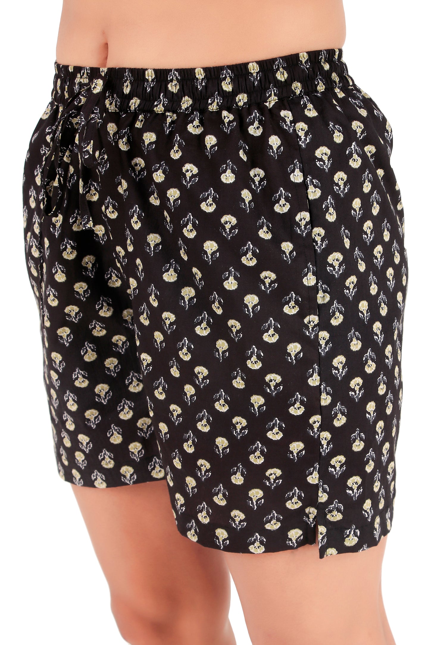 Black Flower Print Shorts