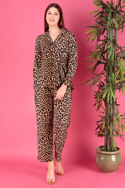 Black Animal Printed Viscose Rayon Co-ord Set (CLS10SD6BROWN)