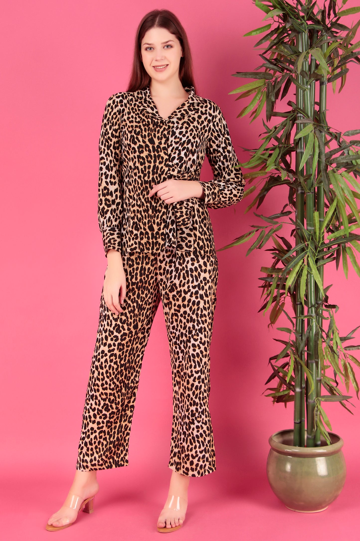 Black Animal Printed Viscose Rayon Co-ord Set (CLS10SD6BROWN)