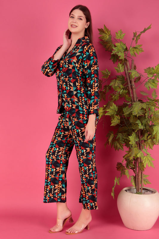 Multi color Abstract Printed Viscose Rayon Co-ord Set (CLS22RS8MULTI)