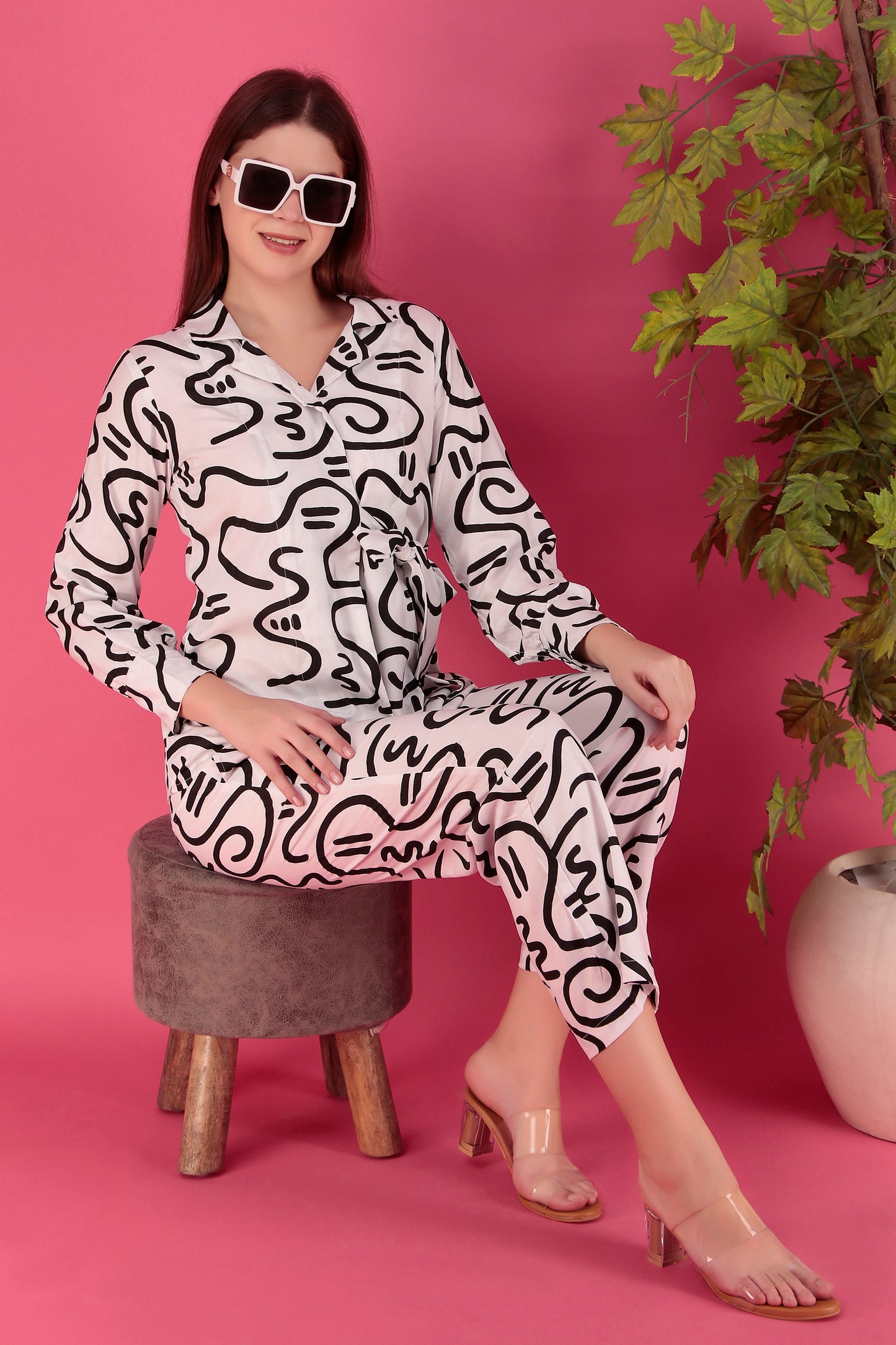 Black & white Abstract printed Viscose Rayon Co-ord Set (CLS13SD6BLACKNWHITE)