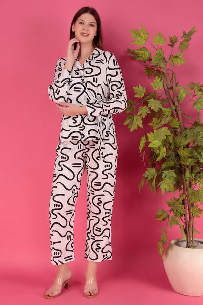 Black & white Abstract printed Viscose Rayon Co-ord Set (CLS13SD6BLACKNWHITE)