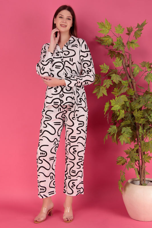 Black & white Abstract printed Viscose Rayon Co-ord Set (CLS13SD6BLACKNWHITE)