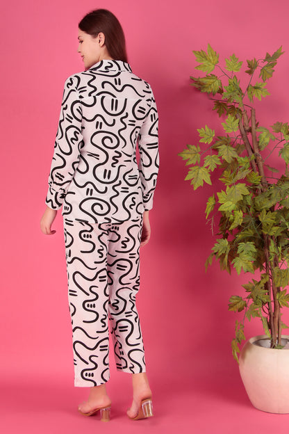 Black & white Abstract printed Viscose Rayon Co-ord Set (CLS13SD6BLACKNWHITE)