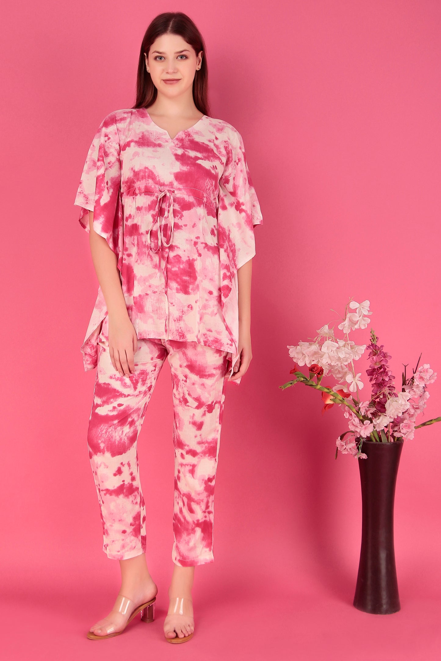 Tie-Dye Pink Rayon Viscose Co-Ord Set