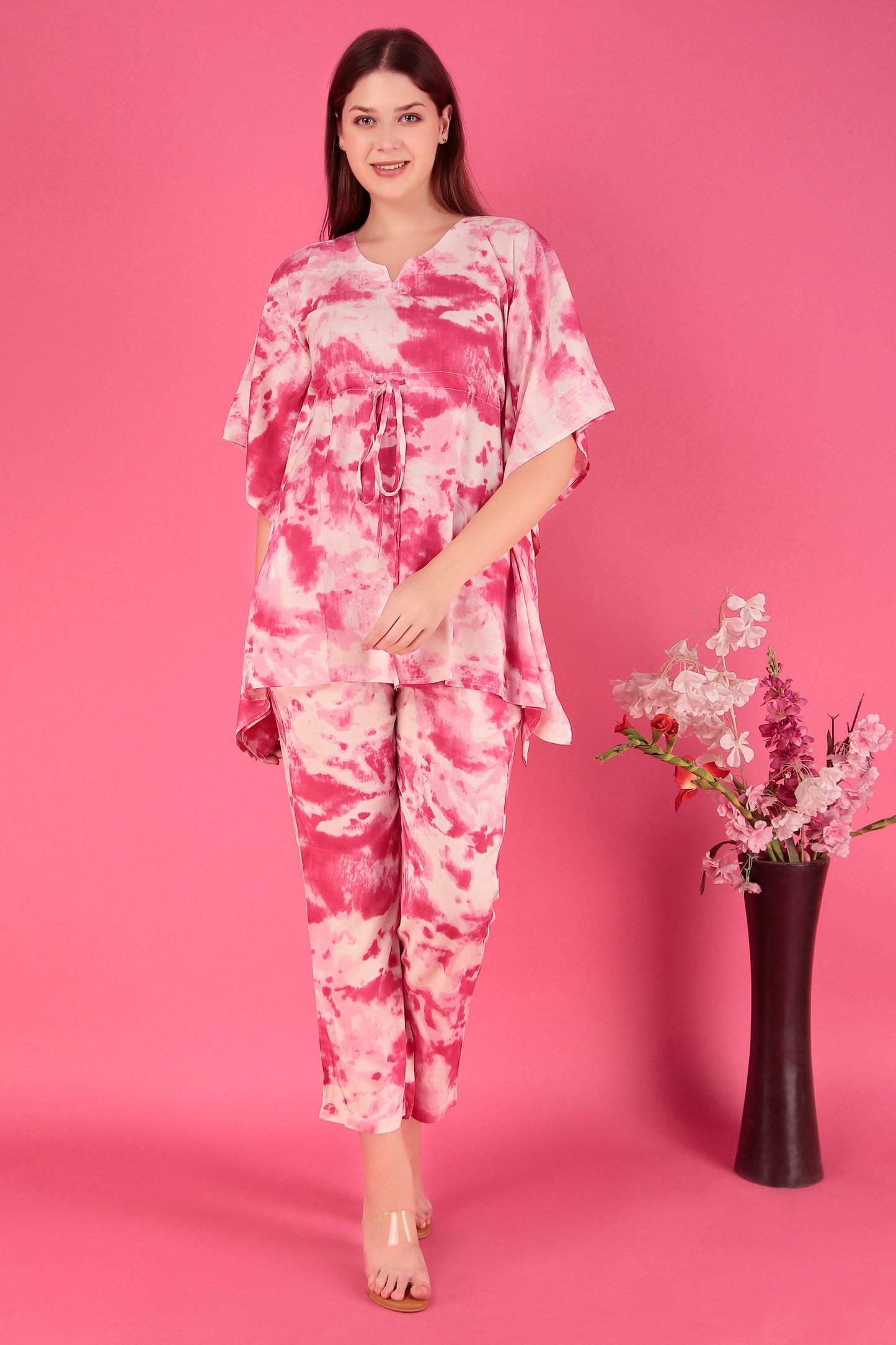 Tie-Dye Pink Rayon Viscose Co-Ord Set