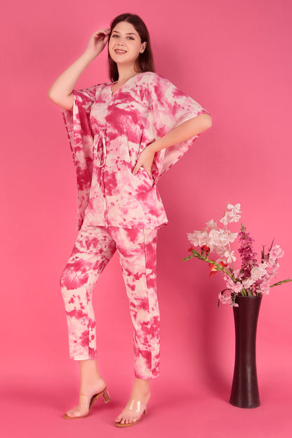 Tie-Dye Pink Rayon Viscose Co-Ord Set