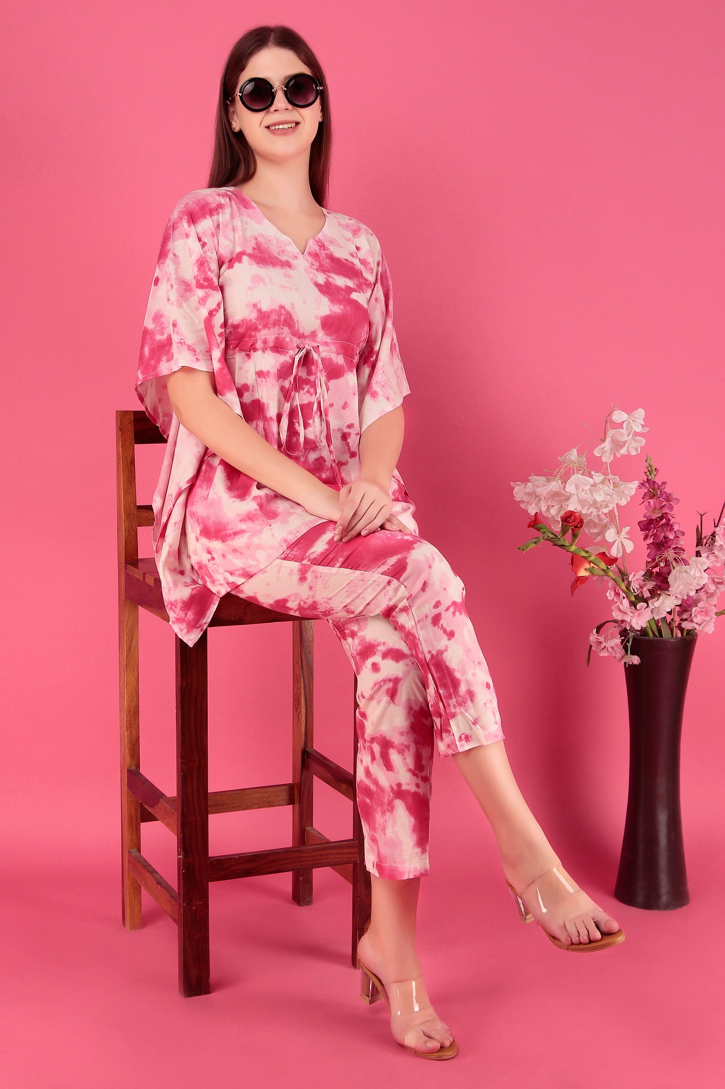 Tie-Dye Pink Rayon Viscose Co-Ord Set