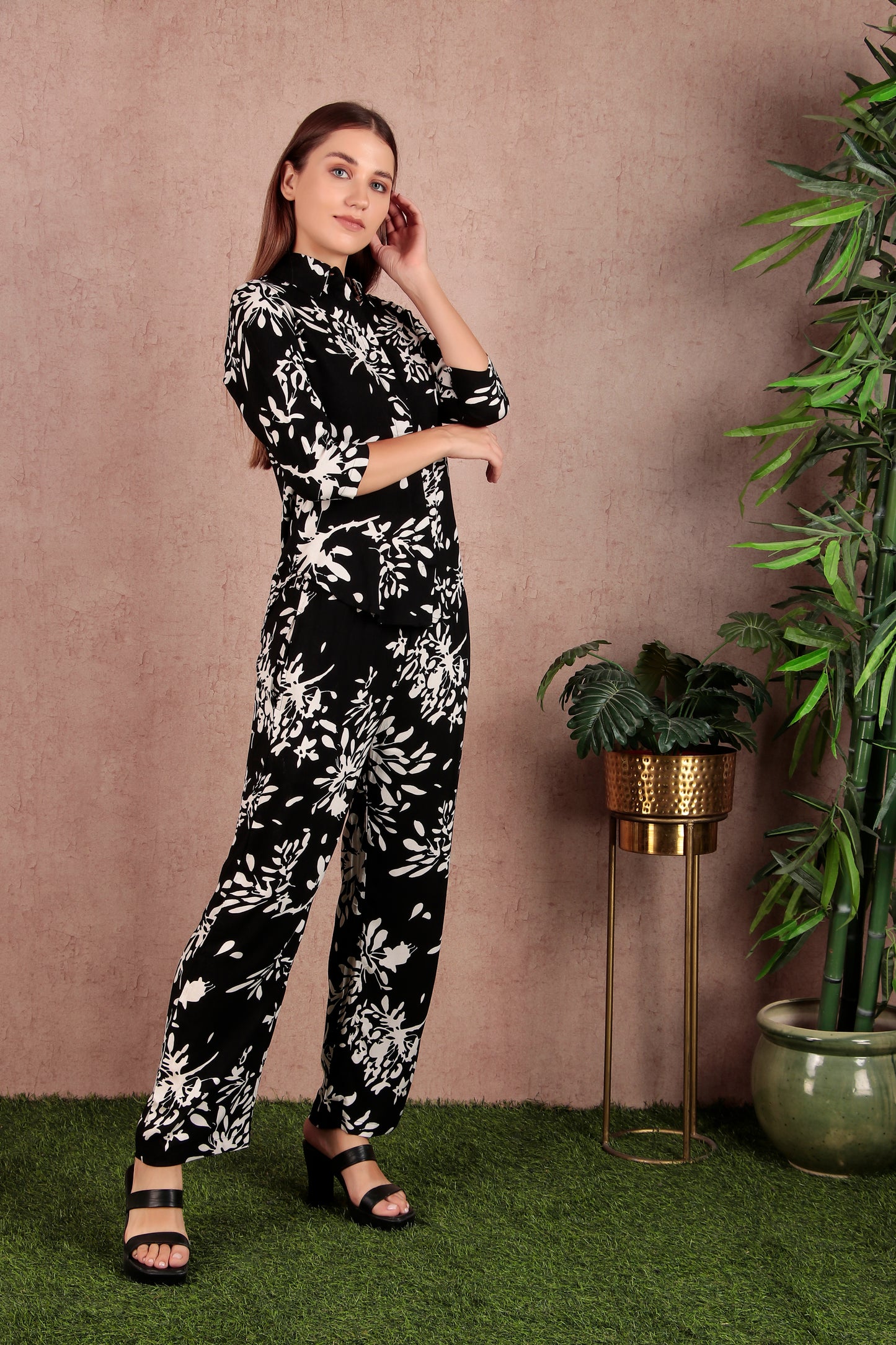 Black Floral Printed Premium Rayon Co-Ord Set (CLS3SD2BLACK)