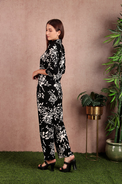 Black Floral Printed Premium Rayon Co-Ord Set (CLS3SD2BLACK)