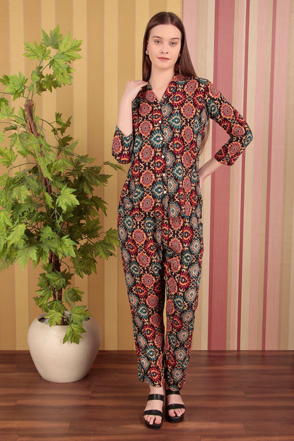 Multicolor flower print co-ord set (CLS23RJ9DBROWN)