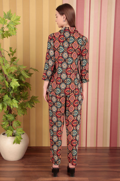 Multicolor flower print co-ord set (CLS23RJ9DBROWN)