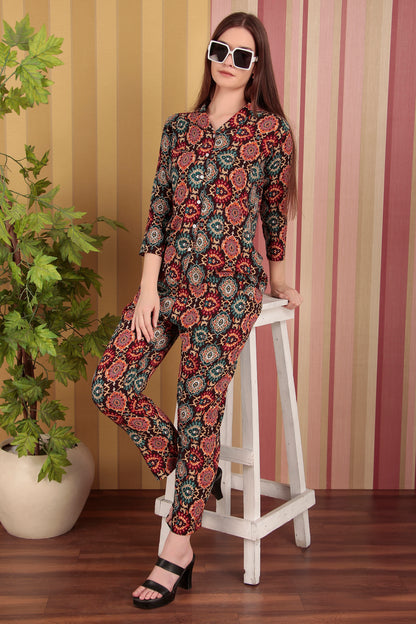 Multicolor flower print co-ord set (CLS23RJ9DBROWN)