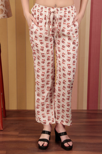 Peach Colour Flower Print Pant (LLS4SD2PEACH)