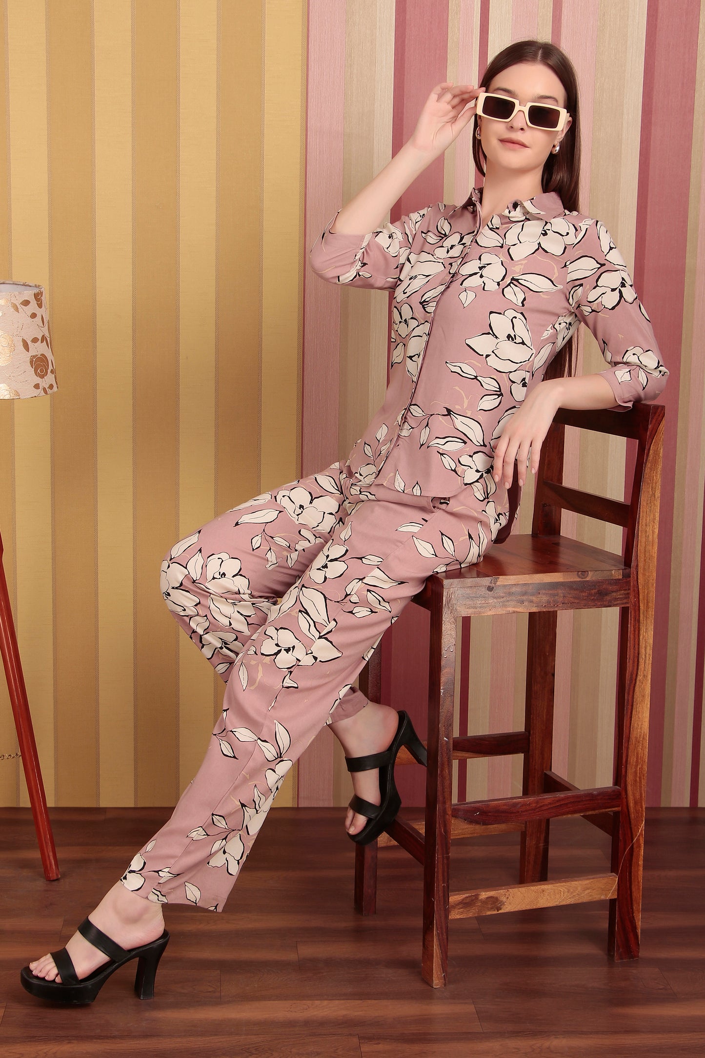 Floral Peach Printed Premium Rayon Co-Ord Set (CLS4SD2PEACH)