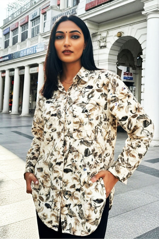 White Charm Floral Print Shirt